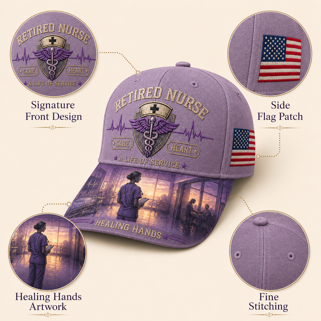 Retired Nurse Healing Hands Commemorative Cap
