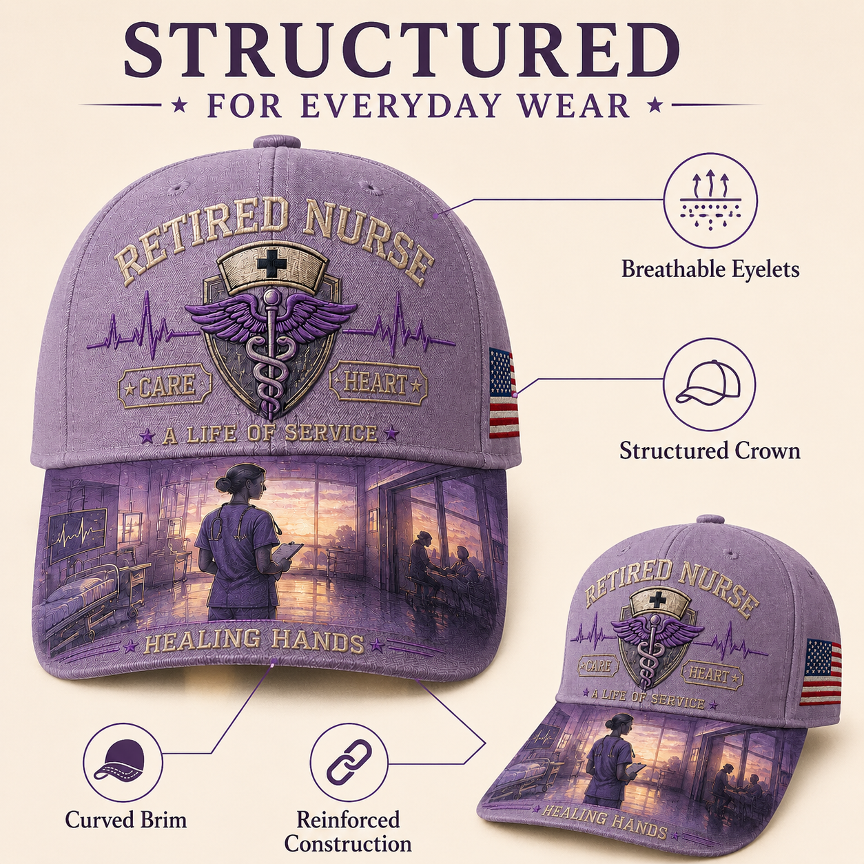 Retired Nurse Healing Hands Commemorative Cap