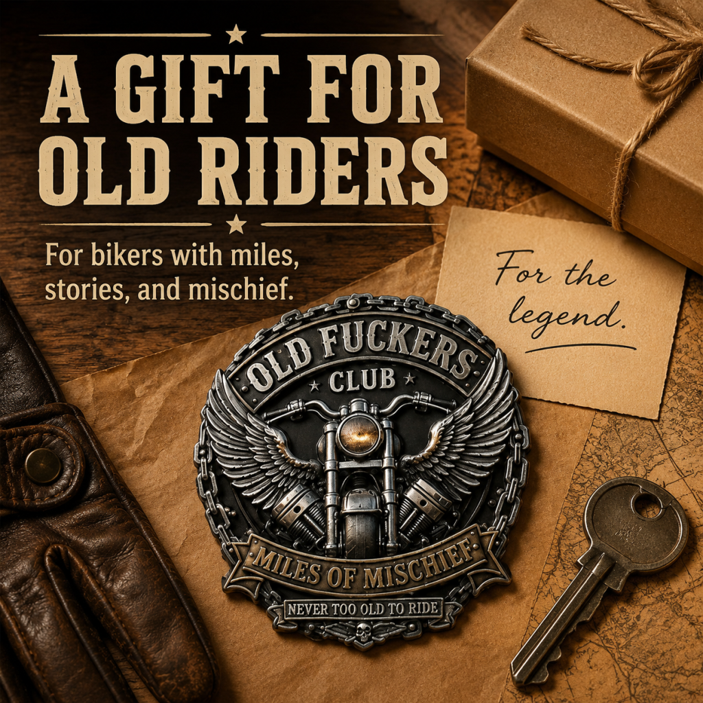 Old Fuckers Club – Miles of Mischief Motorcycle Emblem