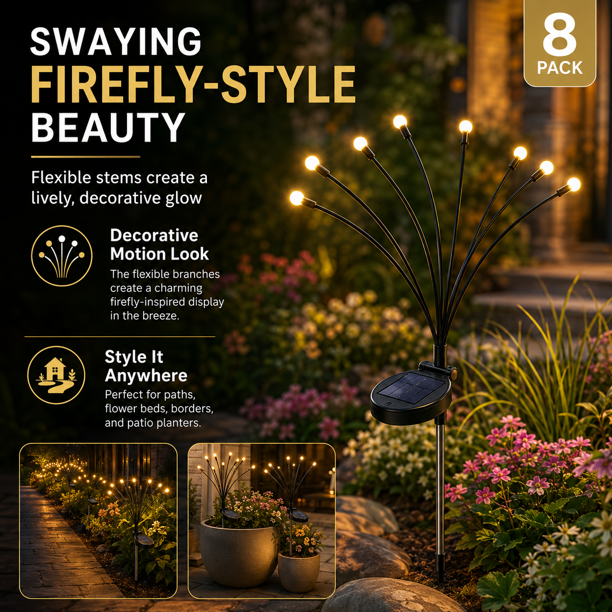 Outdoor Solar Firefly Garden Lights Waterproof 4/8 Pack