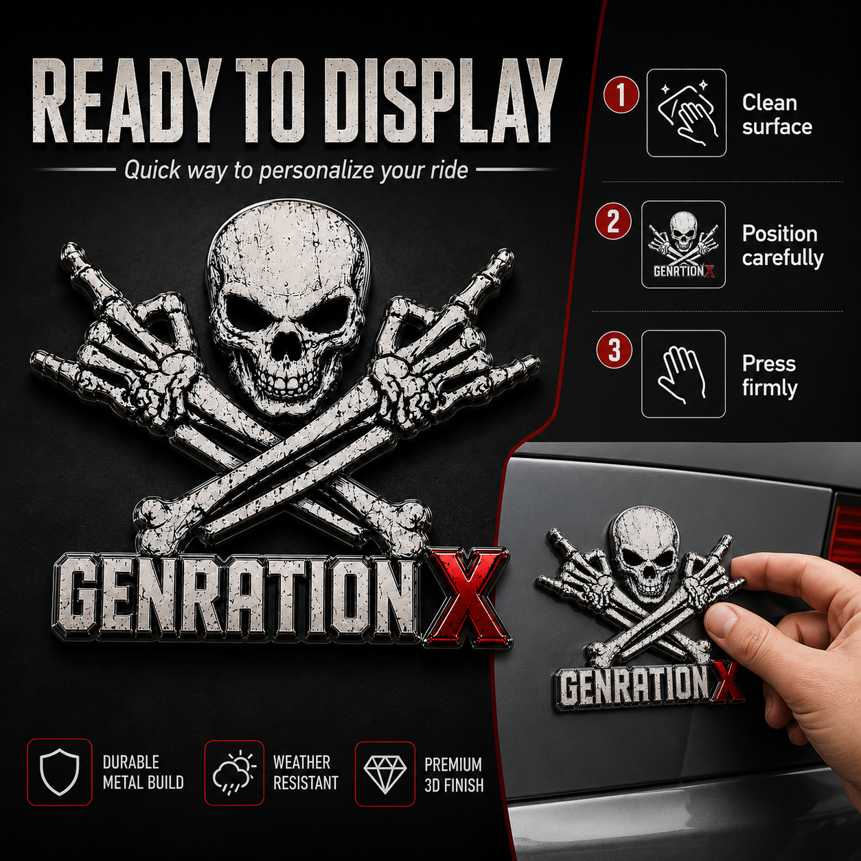 GENERATION X Metal Skull Car Emblem