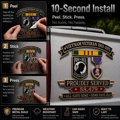 🎖️Vietnam Veteran 1955–1975 Memorial Metal Car Emblem