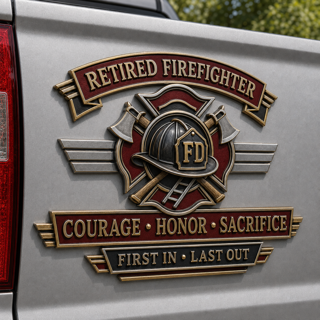 Last Day Promo: 49% OFF – Retired Firefighter Courage Honor Sacrifice Metal Car Emblem