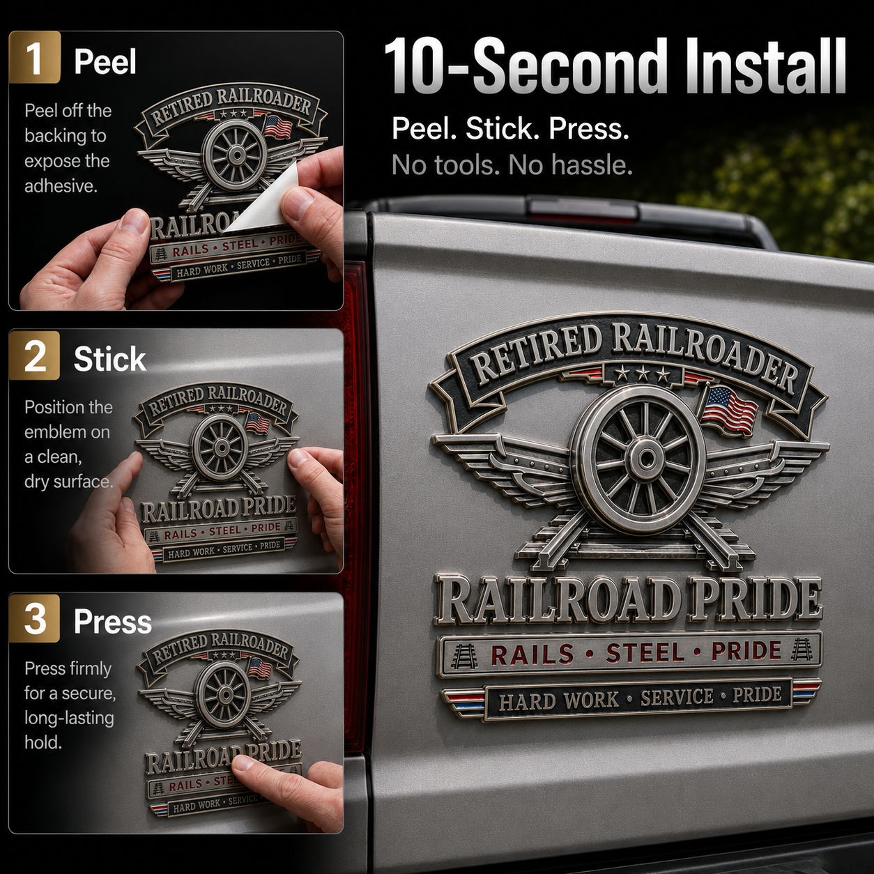 Last Day Promo: 49% OFF -Retired Railroader Railroad Pride Metal Car Emblem