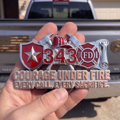 Firefighter Courage Under Fire Car Sticker | Premium Metal Badge Style Decal
