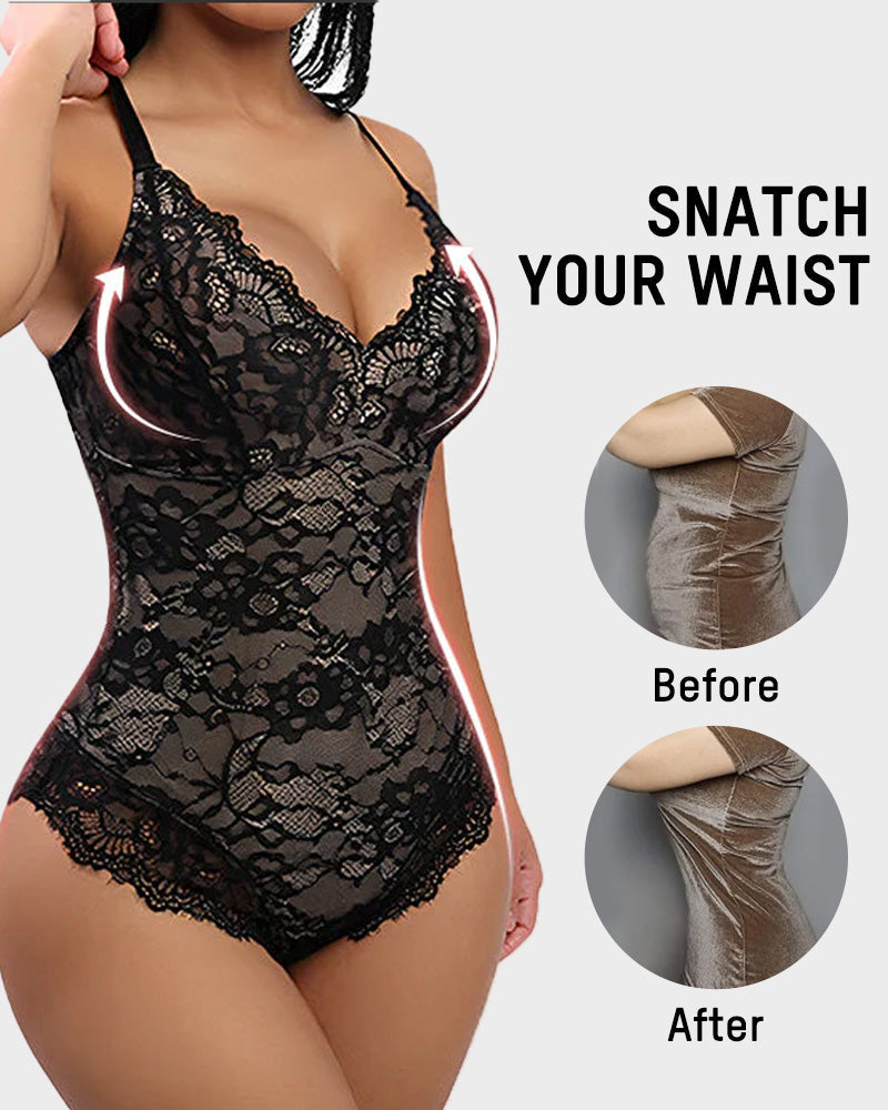 Deep V Sexy Lace Sculpting Thong Bodysuit