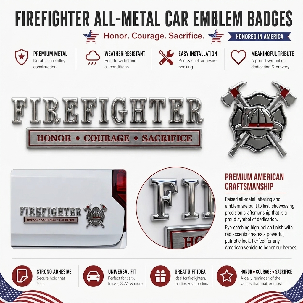 🚒 Firefighter Honor Courage Sacrifice Car Emblem Metal Badge