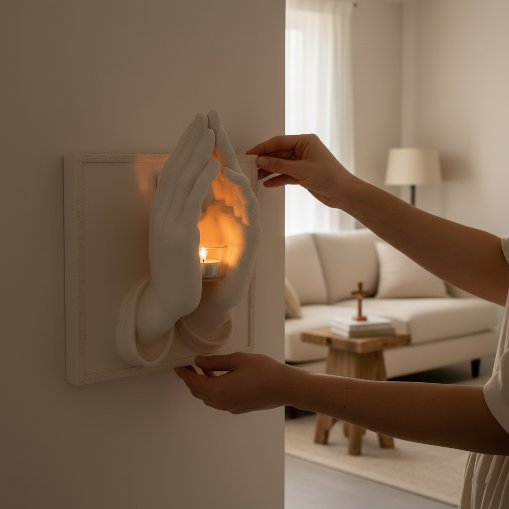 ✝️🙏"Hands of Faith" Praying Hands Wall Sconce & Candle Holder | Christian Home Decor💖