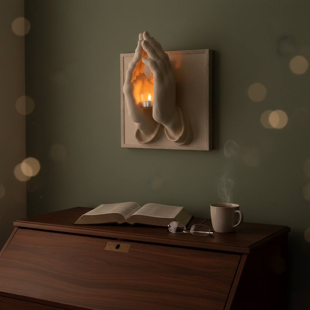 ✝️🙏"Hands of Faith" Praying Hands Wall Sconce & Candle Holder | Christian Home Decor💖