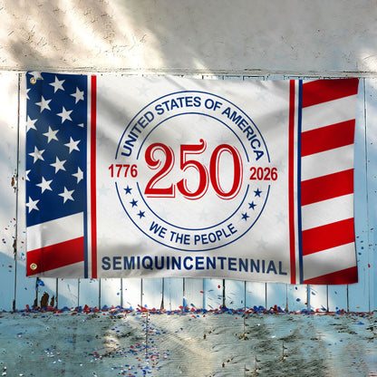 Patriotic 250 Years 1776 2026 American Flag, We The People United States Semiquincentennial Grommet Flag