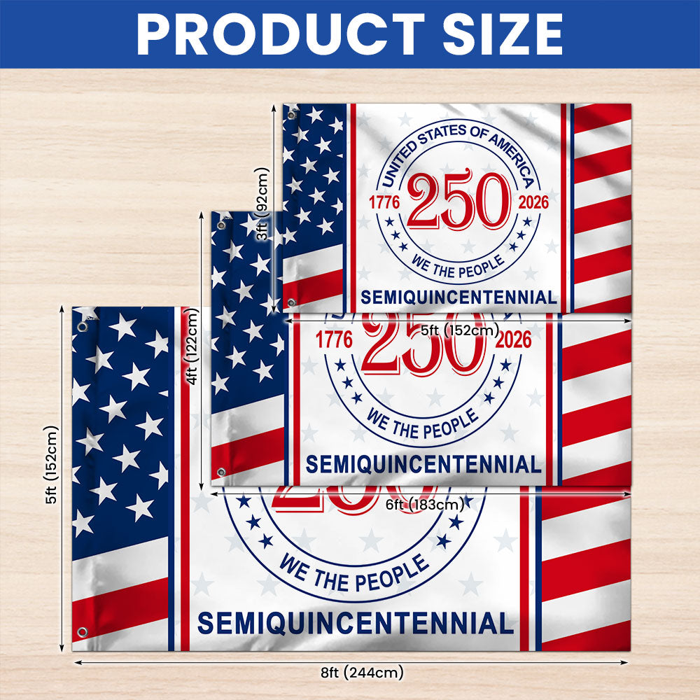 Patriotic 250 Years 1776 2026 American Flag, We The People United States Semiquincentennial Grommet Flag