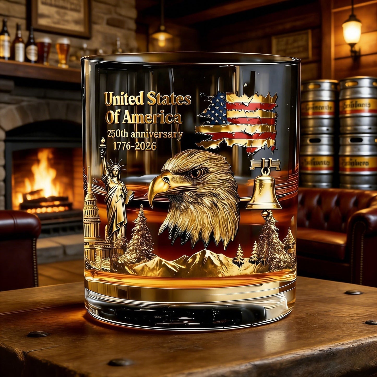 250th Anniversary American Patriotic Whiskey Glass 1776-2026
