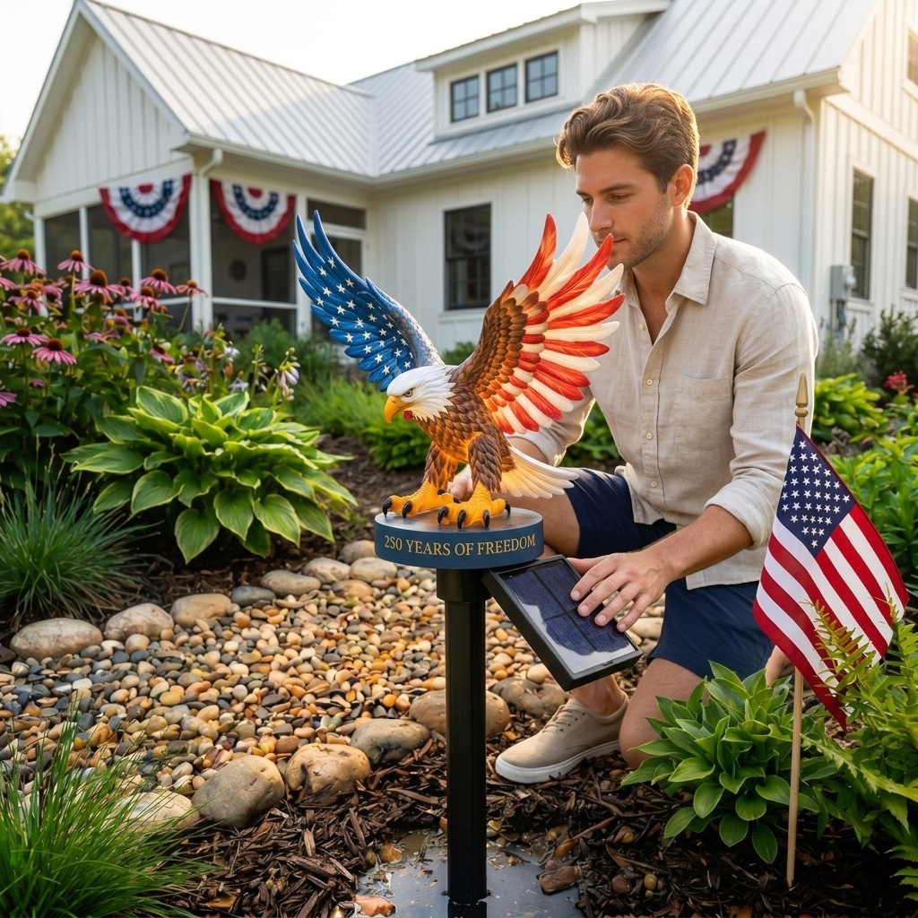Solar Eagle Garden Light – A Glowing Tribute to American Freedom