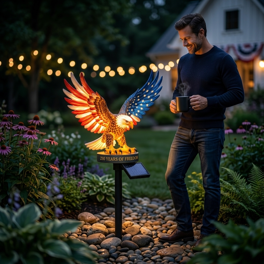 Solar Eagle Garden Light – A Glowing Tribute to American Freedom