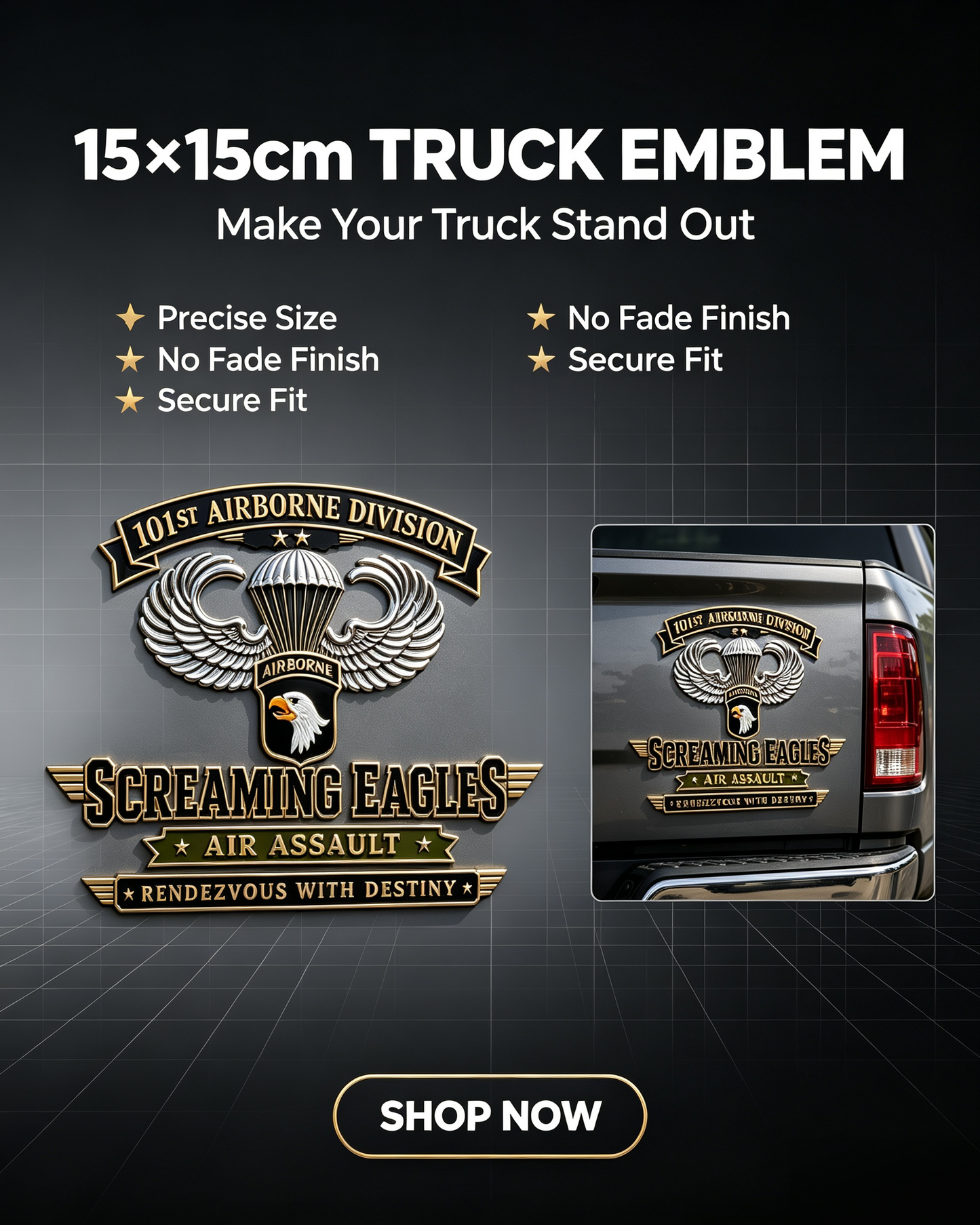 101st Airborne Division Screaming Eagles Metal Car Emblem