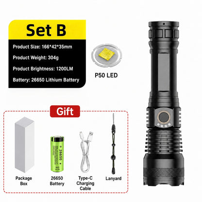Super Bright Ultimate LED Tactical Flashlight, 80X Brightness, 50H Battery
