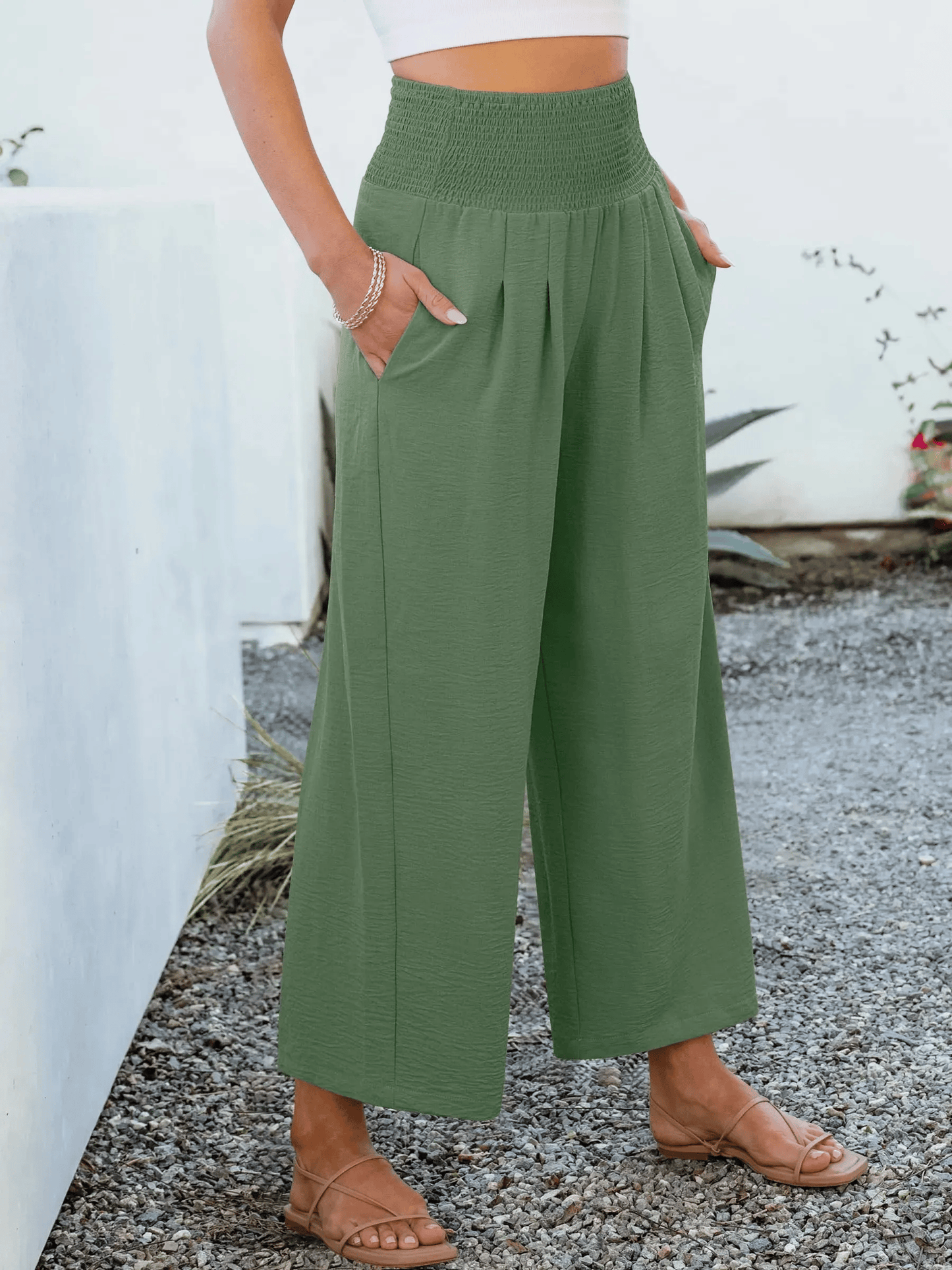 Women's Smocked Waist Wide Leg Palazzo Pants