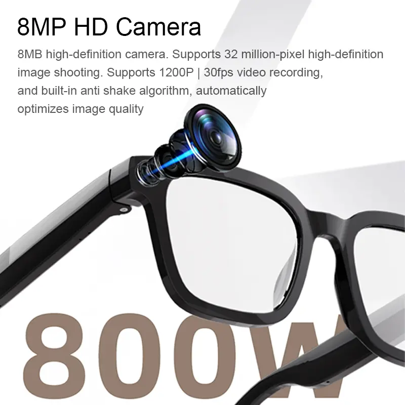 Smart Audio Glasses with HD Camera Bluetooth Wireless Open Ear Sound Anti Blue Light Outdoor