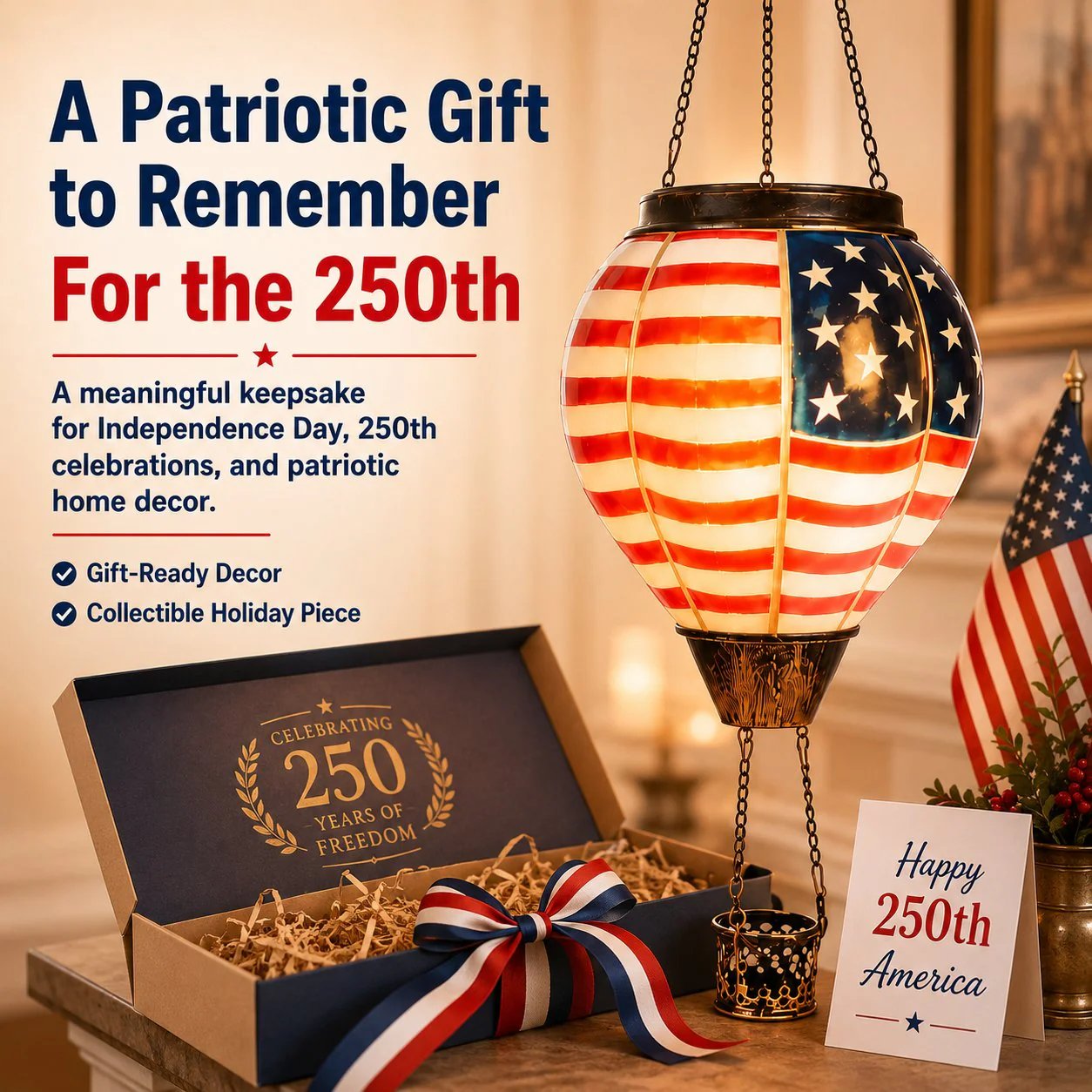 🎆 250th Anniversary Solar Hot Air Balloon Lantern | Patriotic Edition