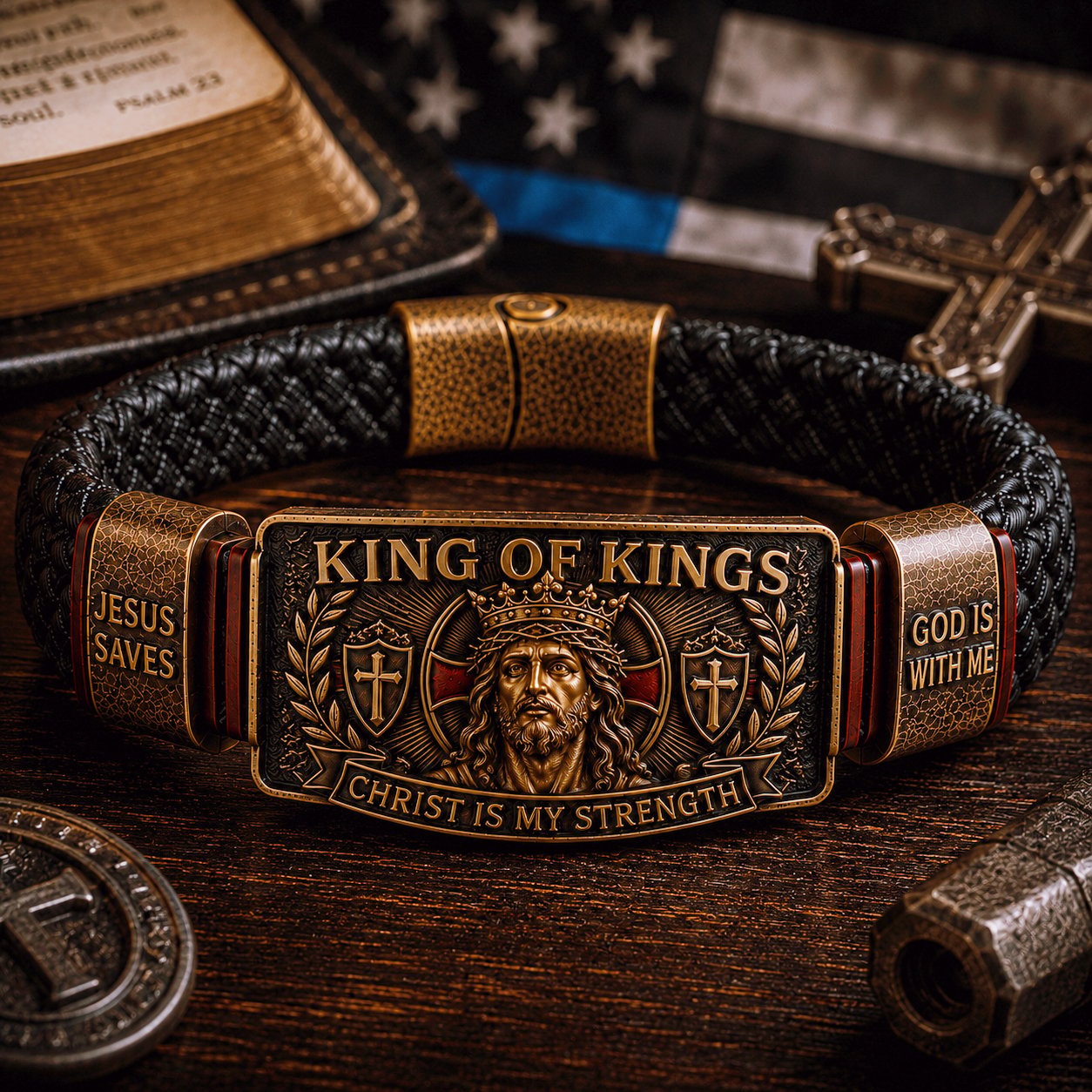 ✝ King of Kings Faith Bracelet – Adjustable Christian Wristband Gift