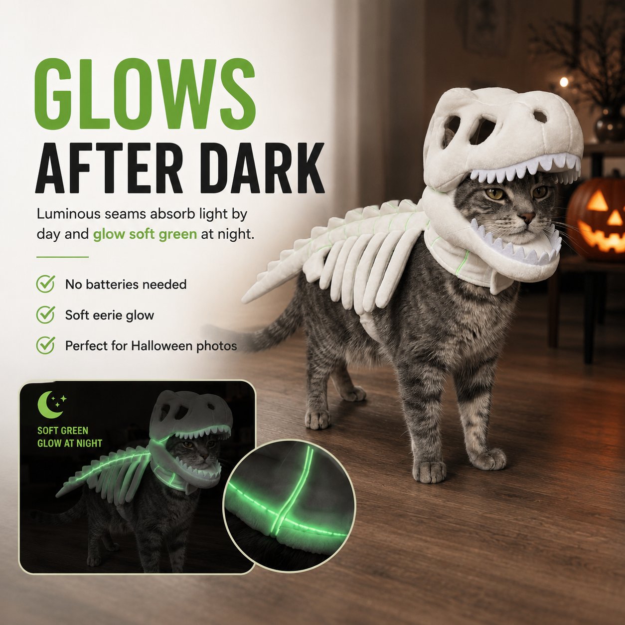 Glow-in-the-Dark Dinosaur Skeleton Pet Costume 🦖💚