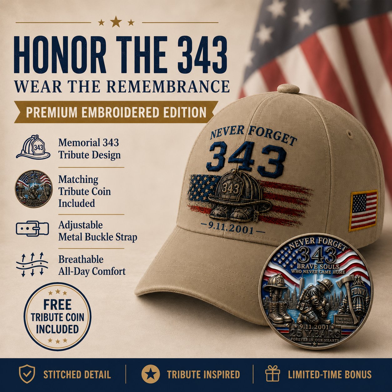 🔥Last Day 49% OFF🔥 - 🧢Never Forget 343 Memorial Cap 🎁