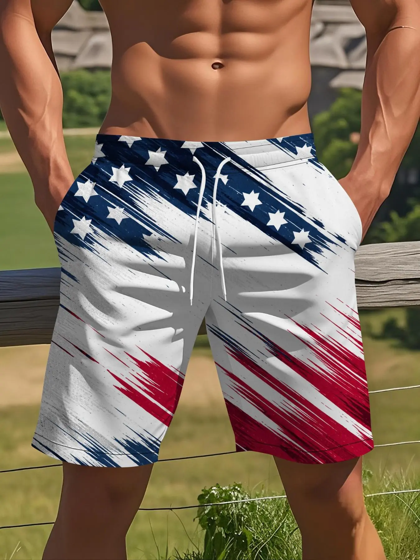 Men's American Flag Beach Shorts – Quick-Dry Drawstring Swim Trunks | Patriotic Summer Essential