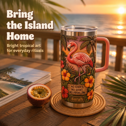 🔥Last Day 50% OFF🌺Island Life Flamingo Tropical Tumbler | 30/40oz Stainless Steel Mug・Vacation Insulated Cup With Handle