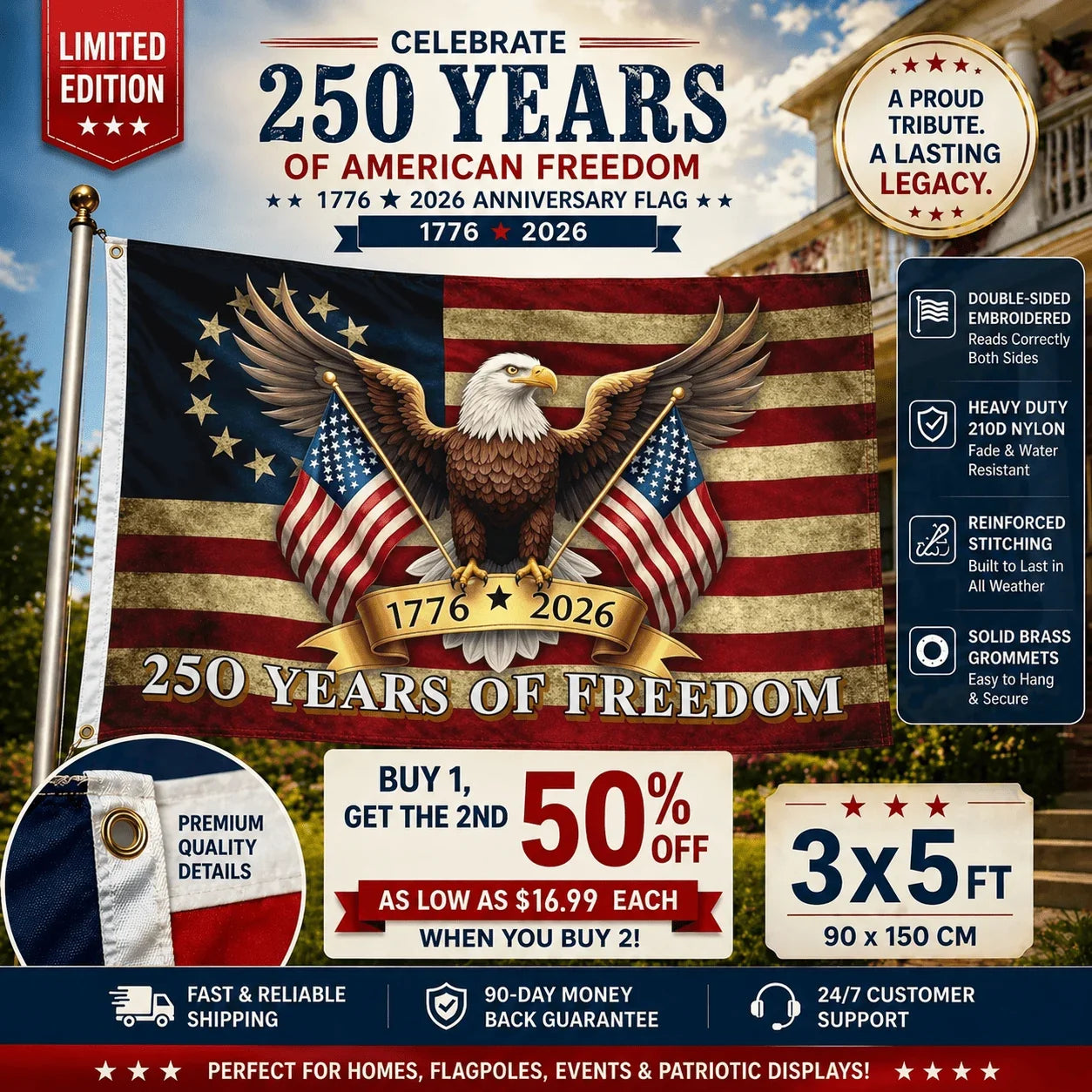 Last Day 70% OFF🔥250th Anniversary USA Commemorative Flag (3x5 Ft)