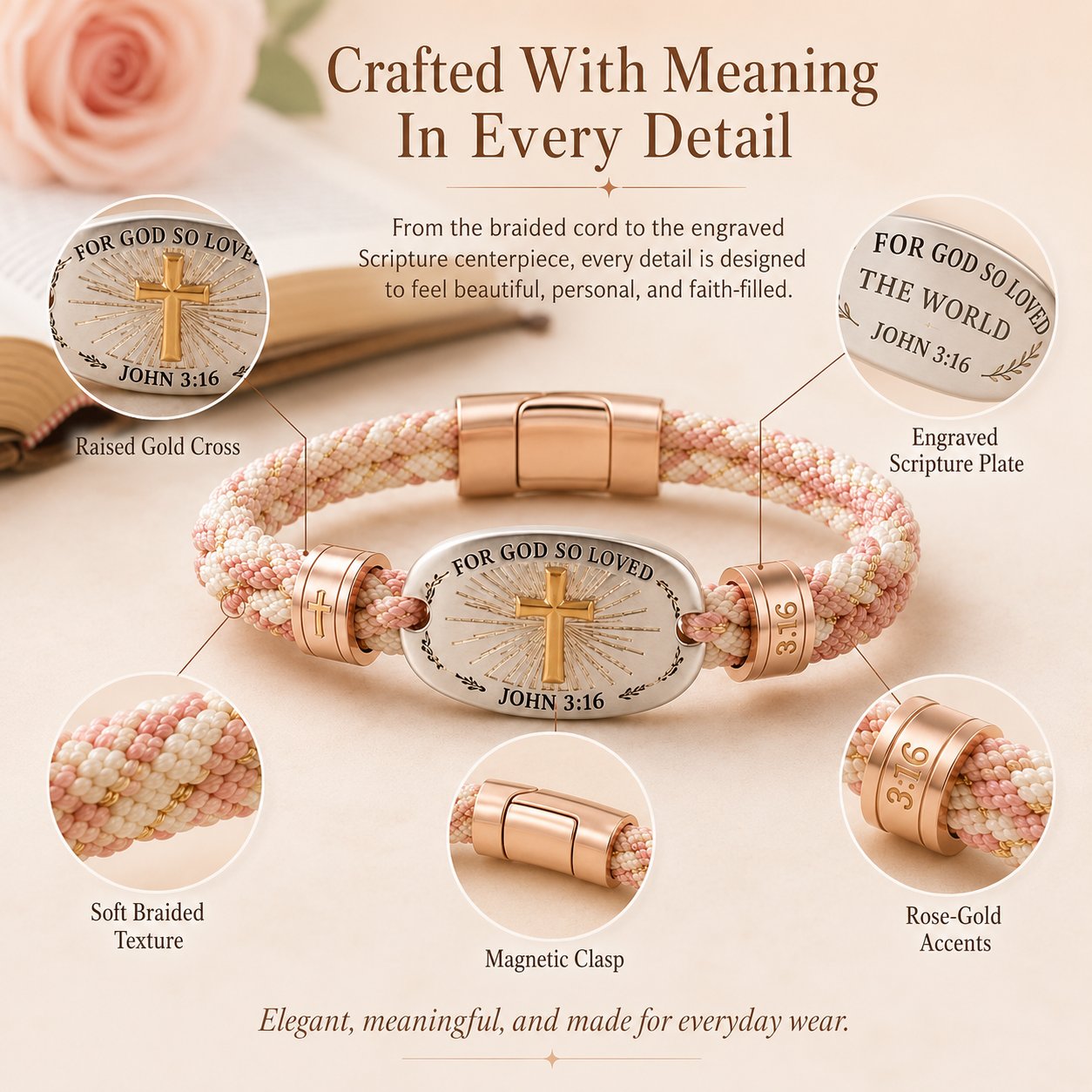 🔥 LAST DAY 49% OFF – ✝️ Christian Scripture Faith Bracelet Collection | 6 Meaningful Bible Verse Designs with Raised Gold Cross, Magnetic Clasp & Matching Gift Box 💗✨