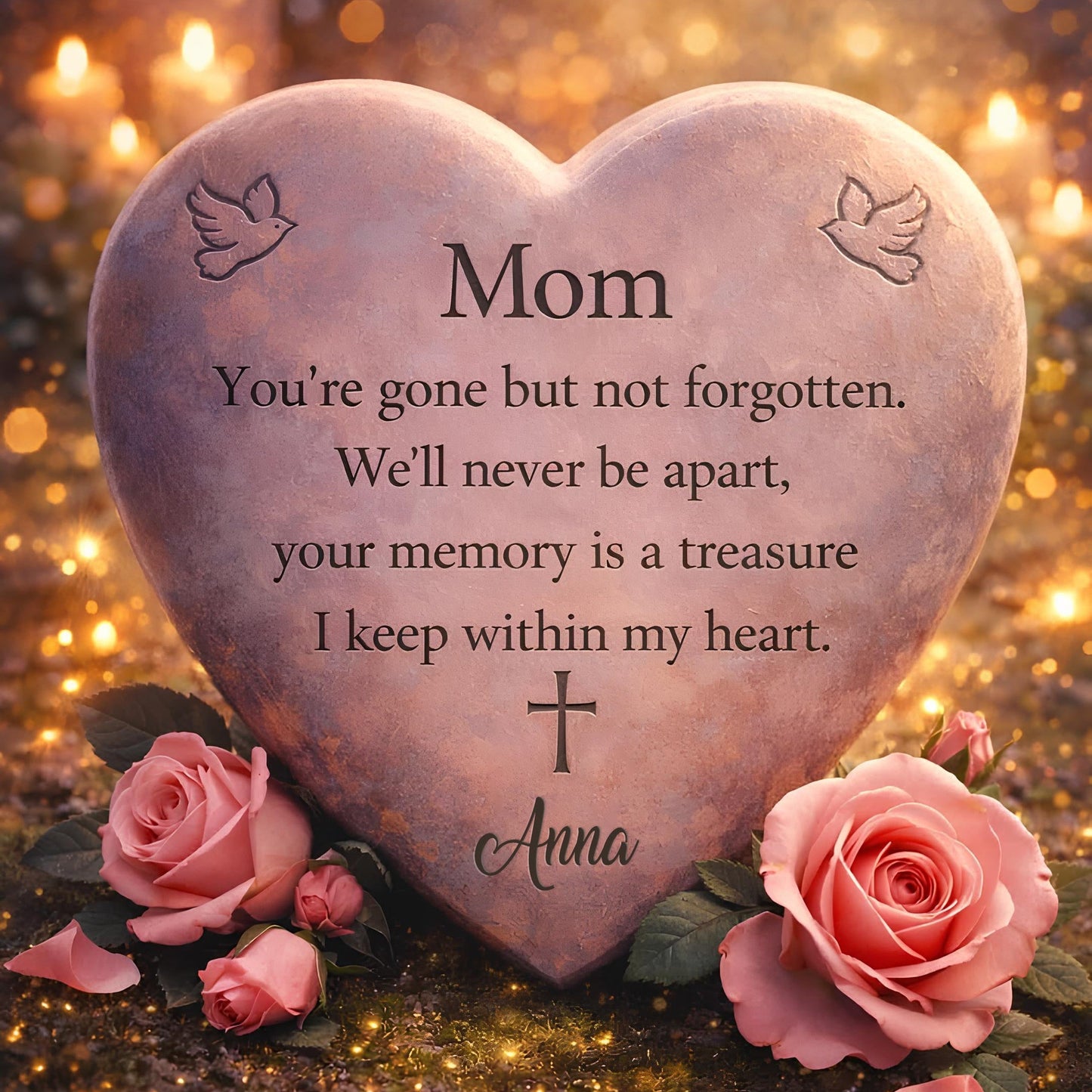 Personalized "Mom" Heart Memorial Stone 🕊️ | Sympathy Garden Plaque | In Loving Memory Tribute