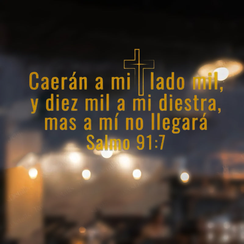 Calcomanía para coche con el versículo bíblico Salmo 91:7 en español