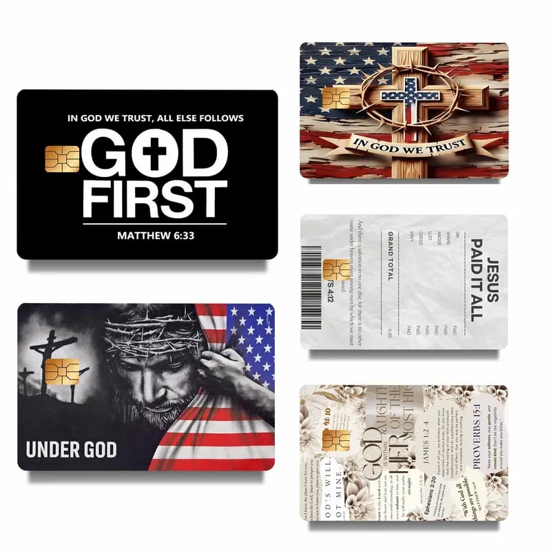 💳✝️ Faith & Patriot Card Sticker Set – Inspirational Credit Card Stickers with Cross & Scripture Designs