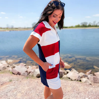 Women's Navy Colorblock Stripe Dress