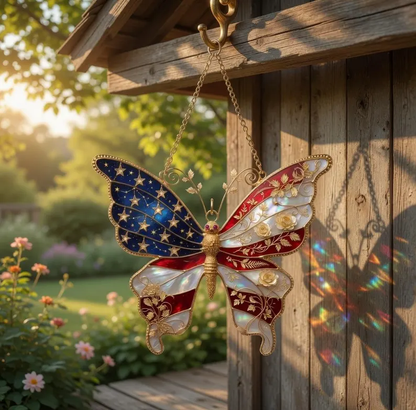 Patriotic Butterfly Suncatcher, American Flag Window Hanging