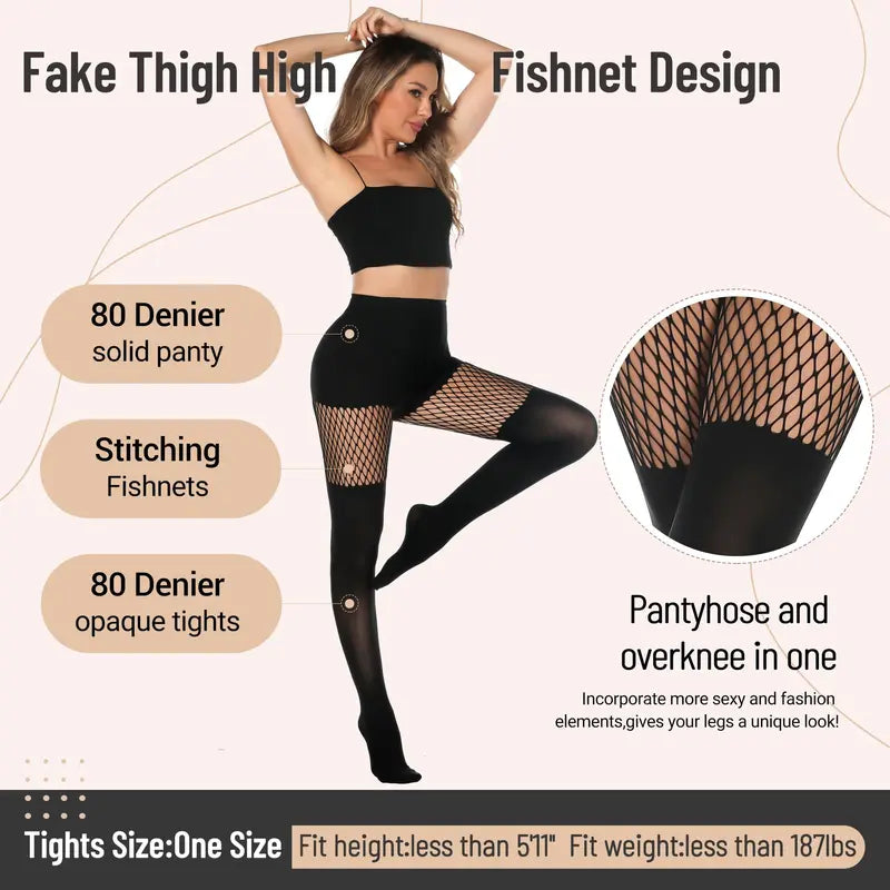Women's Sexy Fishnet Mock Thigh High Stockings
