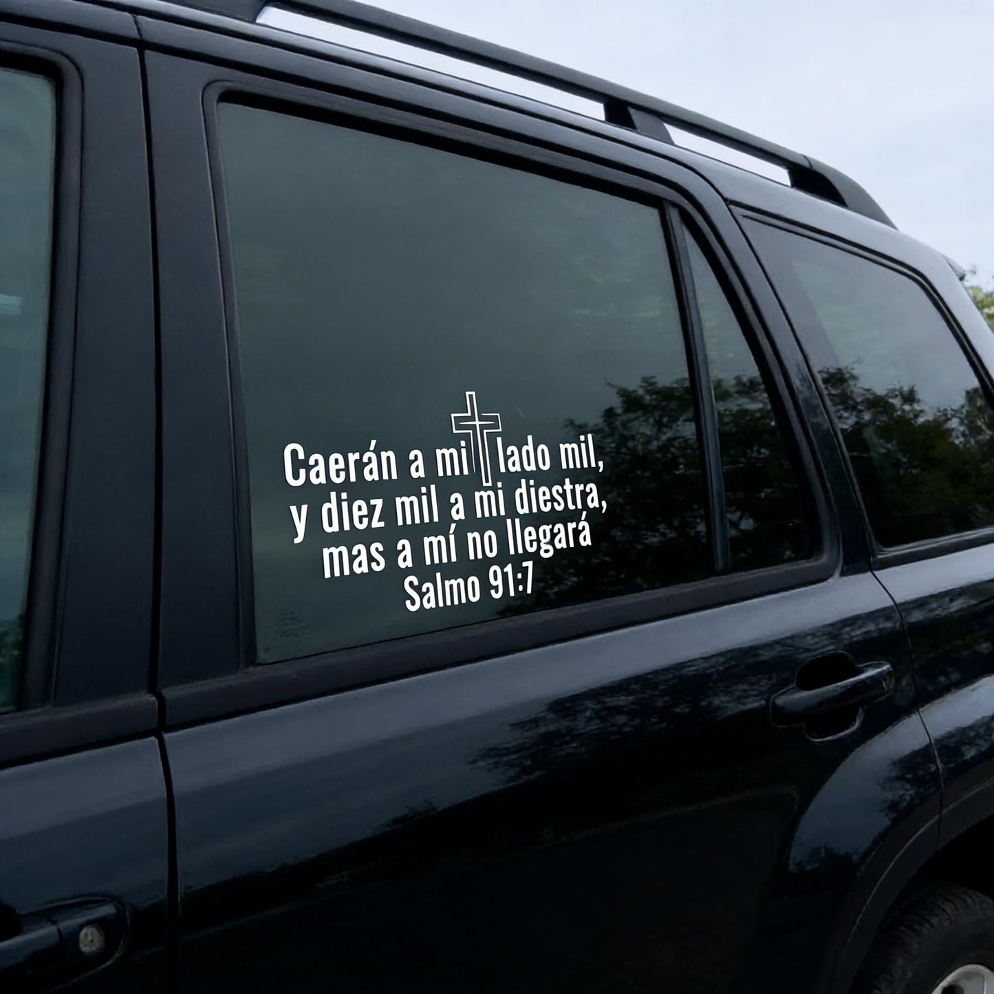 Calcomanía para coche con el versículo bíblico Salmo 91:7 en español