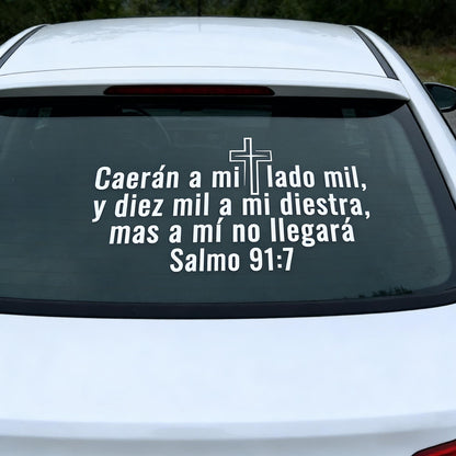 Calcomanía para coche con el versículo bíblico Salmo 91:7 en español