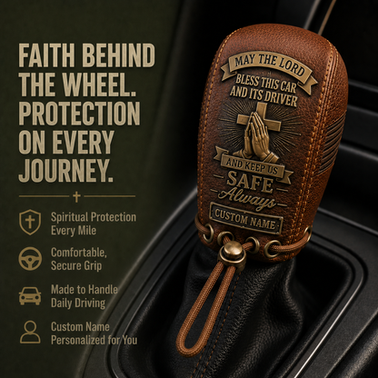 🙏 The "Traveler's Blessing" Custom Leather Gear Shift Cover | Faith Behind The Wheel ✨