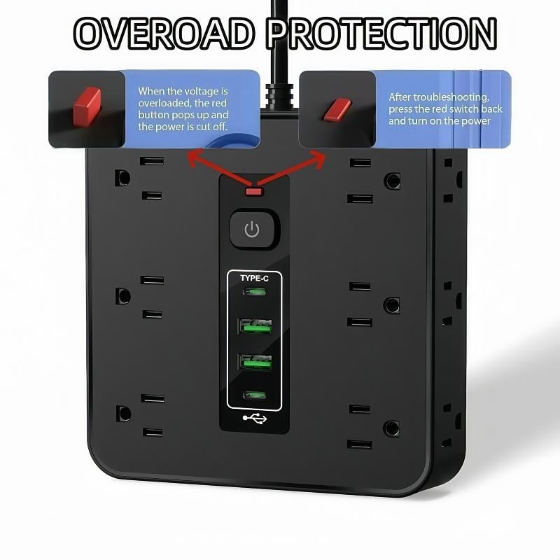 ⚡16-in-1 Power Strip with Switch & Surge Protection,ETL Listed Fireproof Power Strip