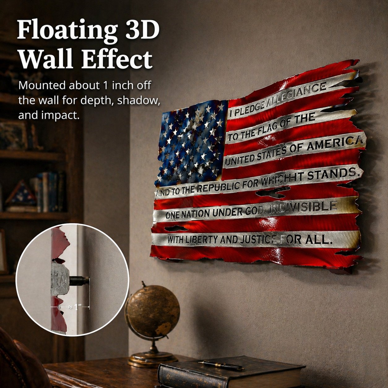 Metal American Flag Wall Art Pledge of Allegiance Edition