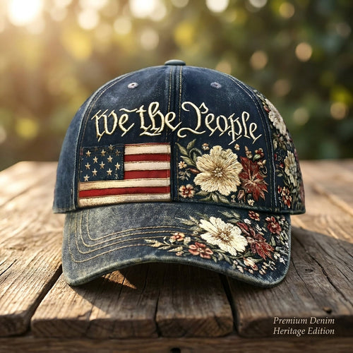 The "We The People" Vintage Floral Cap | Premium Denim Heritage Edition 🌸🇺🇸