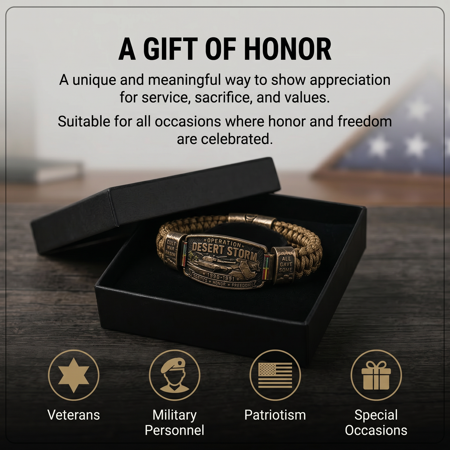 Operation Desert Storm Veteran Paracord Bracelet, Gulf War Service Memorial Honor Wristband