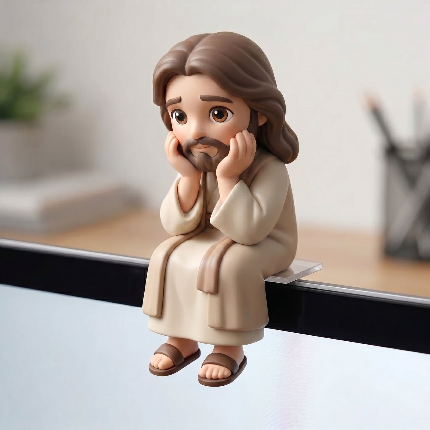 "Jesus is with You" - Adorable Sitting Jesus Monitor Buddy & Desk Decor ✨