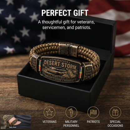 Operation Desert Storm Veteran Paracord Bracelet, Gulf War Service Memorial Honor Wristband