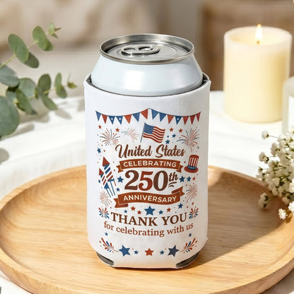 🇺🇸 Personalized United States 250th Anniversary Can Coolers | Custom Family July 4th Party Favors & Keepsakes