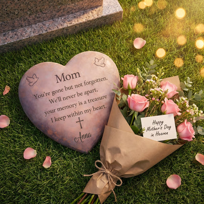 Personalized "Mom" Heart Memorial Stone 🕊️ | Sympathy Garden Plaque | In Loving Memory Tribute
