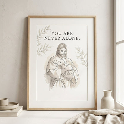 Custom "You Are Never Alone" Jesus & Lamb Watercolor Print | Personalized Christian Wall Art 🕊️
