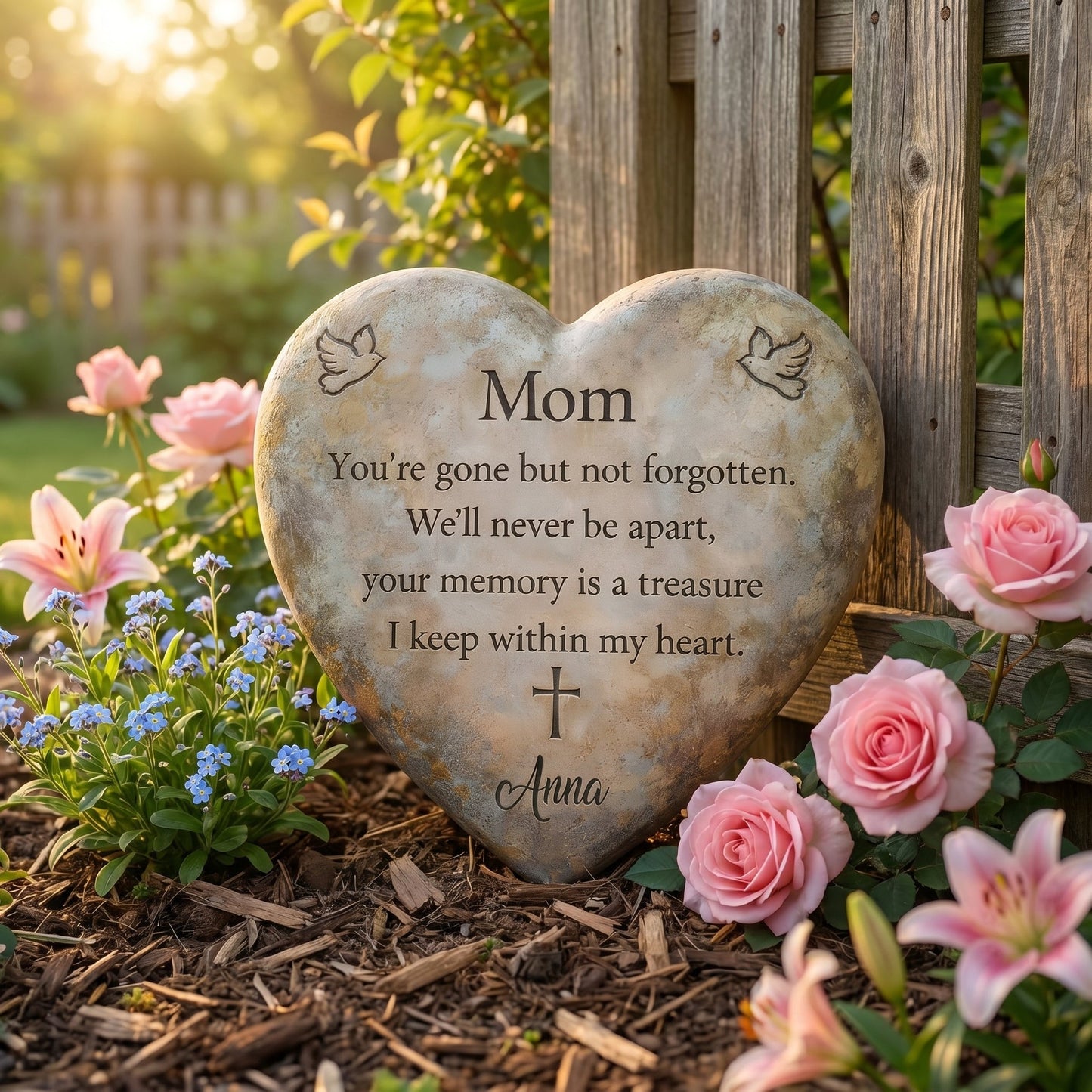 Personalized "Mom" Heart Memorial Stone 🕊️ | Sympathy Garden Plaque | In Loving Memory Tribute