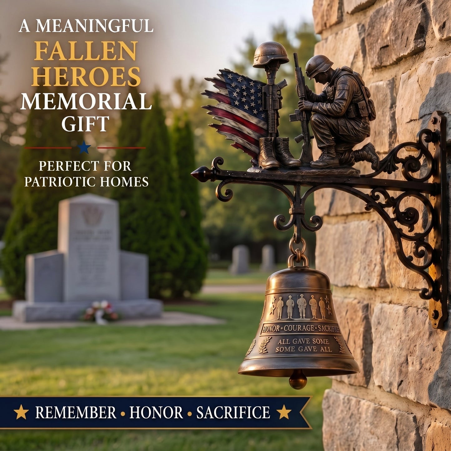 🔔Salute Sacrifice: Veteran Tribute "Honor Courage Sacrifice" Fallen Soldier Wall Bell